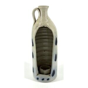 Vintage Williamsburg Pottery Salt Glazed Hand Made Candle Holder Cobalt Blue